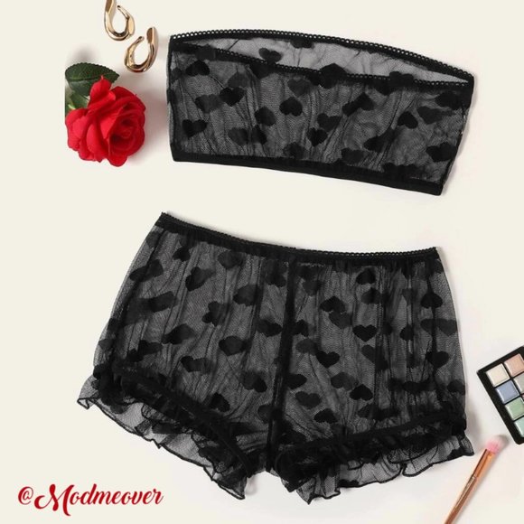 Mod Me Over Other - NEW Sheer Black Heart Pattern 3 PC Set
